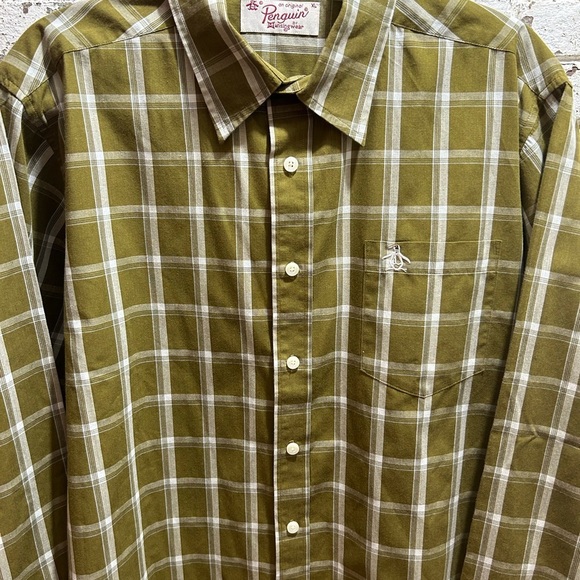 Mens Original Penguin by Munsingware olive and white check button down, Size XL - Picture 5 of 8